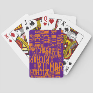 Orange Colour Name printed all over Purple Playing Cards