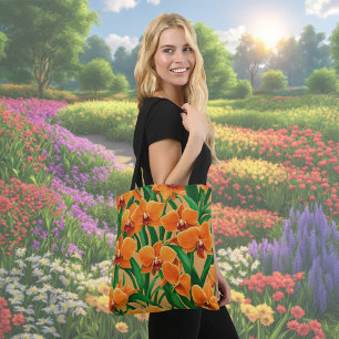 Orange Colour Orchid Flower Tote Bag