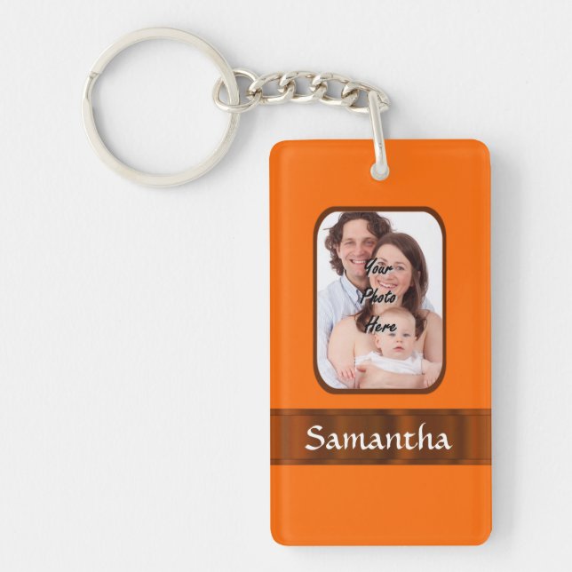 Orange colour personalised key ring (Front)