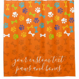 Orange Colour Pet Dog Cat Bone Paws Shower Curtain
