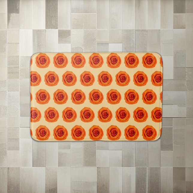 Orange Colour Rose Flower Seamless Pattern on Bath Mat (Orange color Rose flower seamless pattern on bath mat)