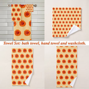 Orange Colour Rose Flower Seamless Pattern on Bath Towel Set