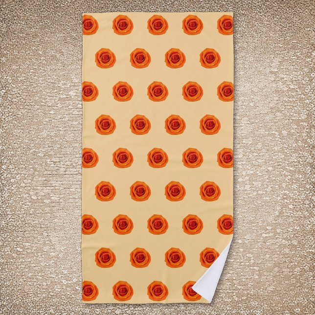 Orange Colour Rose Flower Seamless Pattern on Beach Towel (Orange color Rose flower seamless pattern on beach towel)