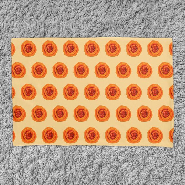 Orange Colour Rose Flower Seamless Pattern on Pillowcase (Orange color Rose flower seamless pattern on pillow case)