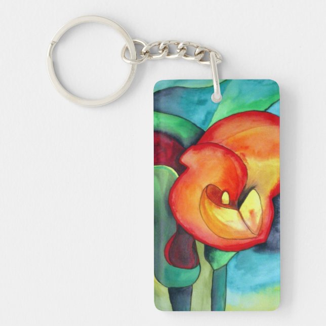Orange colourful Canna lily flower keychain (Front)
