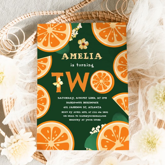 Orange Colourful Citrus Child Second Birthday Invitation (Orange Colorful Citrus Child Second Birthday Invitation)