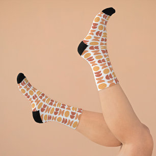 Orange Colourful Geometric Shaped Happy Awareness Socks