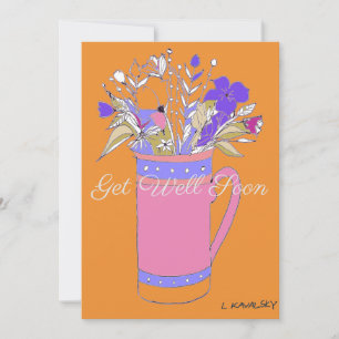 Orange Colourful Get Well Flowers In A Mug Card