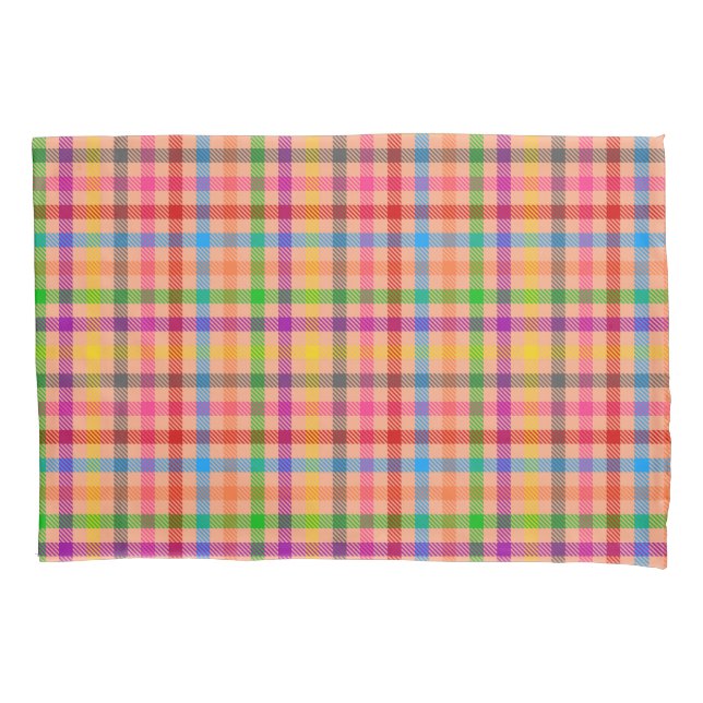 Orange Colourful Gingham Plaid Pattern  Pillowcase (Front)
