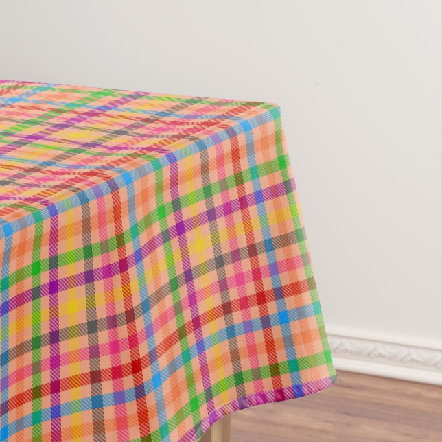 Orange Colourful Gingham Plaid Pattern  Tablecloth (In Situ)