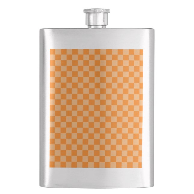 Orange Combination Chequerboard by ShirleyTaylor Hip Flask (Front)
