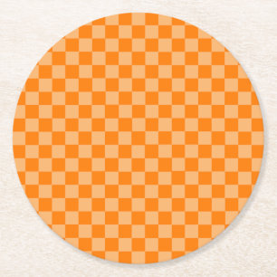 Orange Combination Chequerboard by ShirleyTaylor Round Paper Coaster