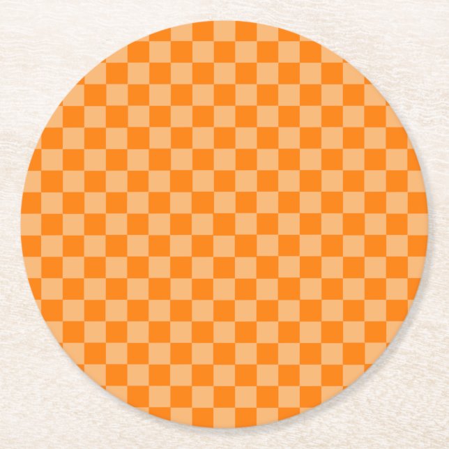 Orange Combination Chequerboard by ShirleyTaylor Round Paper Coaster (Front)