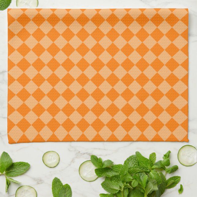 Orange Combination Diamond Pattern by STaylor Tea Towel (Folded)