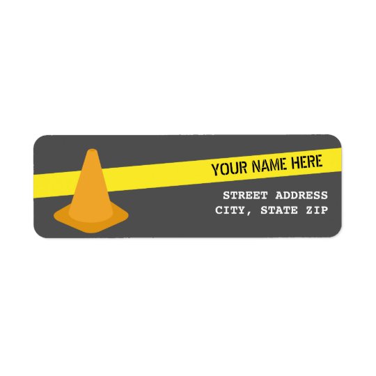Orange Cone + Caution Tape Construction Birthday Return Address Label