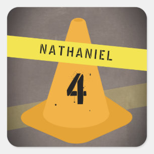 Orange Cone Caution Tape Construction Birthday Square Sticker