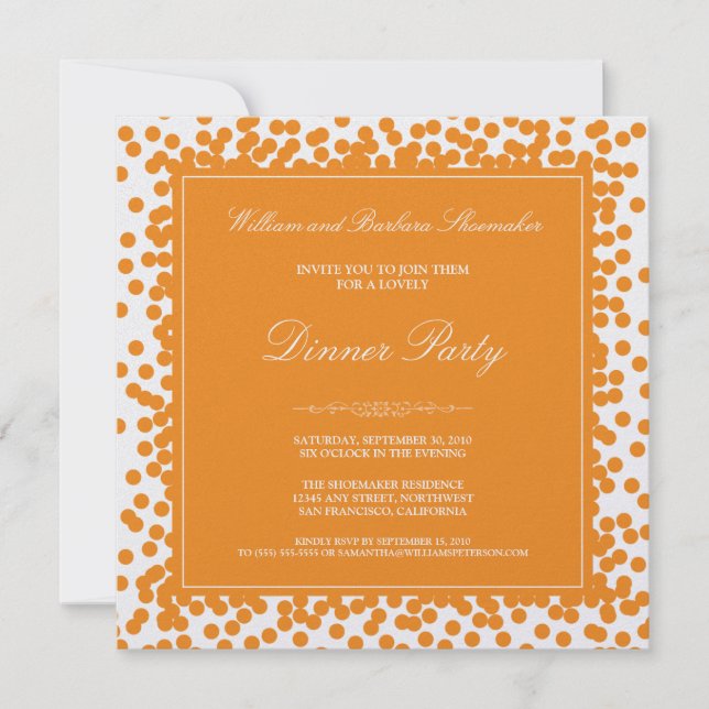 Orange Confetti Dinner Party Invitation (Front)