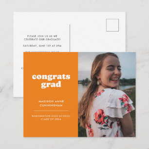 Orange Congrats Grad Photo Graduation Invitation Postcard