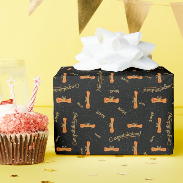 Orange Congratulations Diploma Class Year Grad Wrapping Paper (Birthday Party)