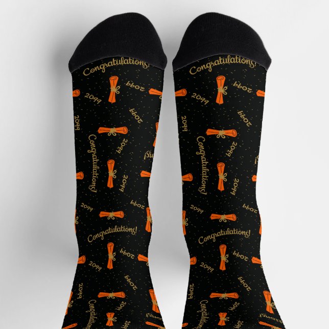 Orange Congratulations Diploma Class Year Socks (Top)