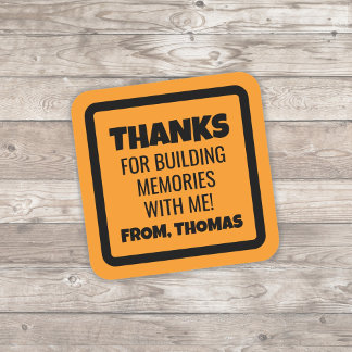 Orange Construction Birthday Square Sticker