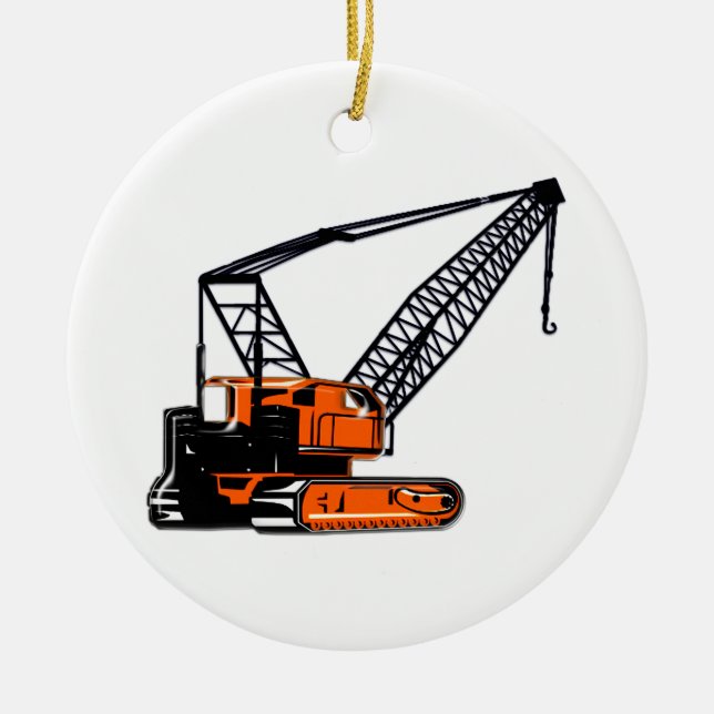 Orange Construction Crane Ceramic Ornament (Front)