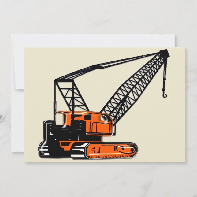 Orange Construction Crane Invitation (Front)