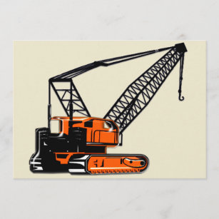 Orange Construction Crane Invitation