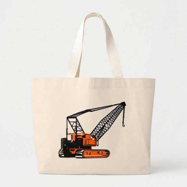 Orange Construction Crane Large Tote Bag (Front)