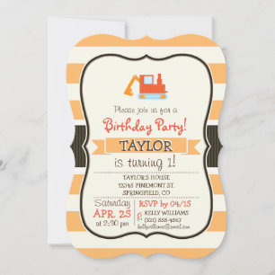 Orange Construction Toy Backhoe Invitation
