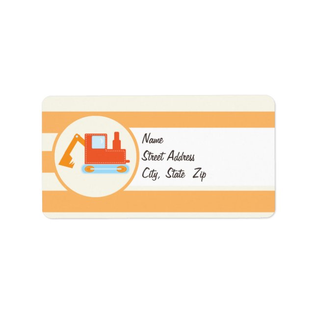 Orange Construction Toy Backhoe Label (Front)