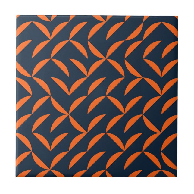Orange, cool, modern, trendy wavy illustration ceramic tile (Front)