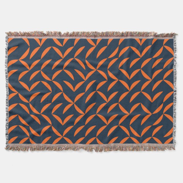 Orange, cool, modern, trendy wavy illustration throw blanket (Front)
