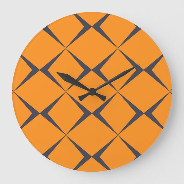 Orange, cool, simple, trendy, chevron shapes large clock (Front)