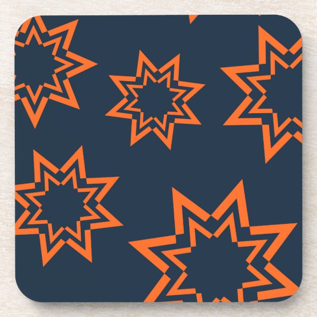Orange, cool, trendy, playful star shape pattern coaster (Front)