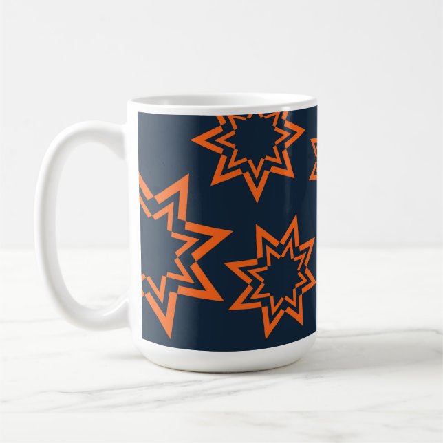 Orange, cool, trendy, playful star shape pattern coffee mug (Left)