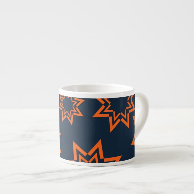 Orange, cool, trendy, playful star shape pattern espresso cup (Front Right)