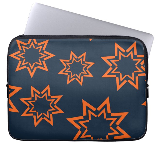 Orange, cool, trendy, playful star shape pattern laptop sleeve (Front)