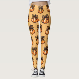 Orange Coquette Autumn Halloween Leopart Pumpkin Leggings