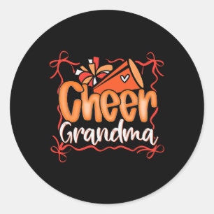 Orange Coquette Pom Poms Bow Cheer Grandma G-ma Ch Classic Round Sticker