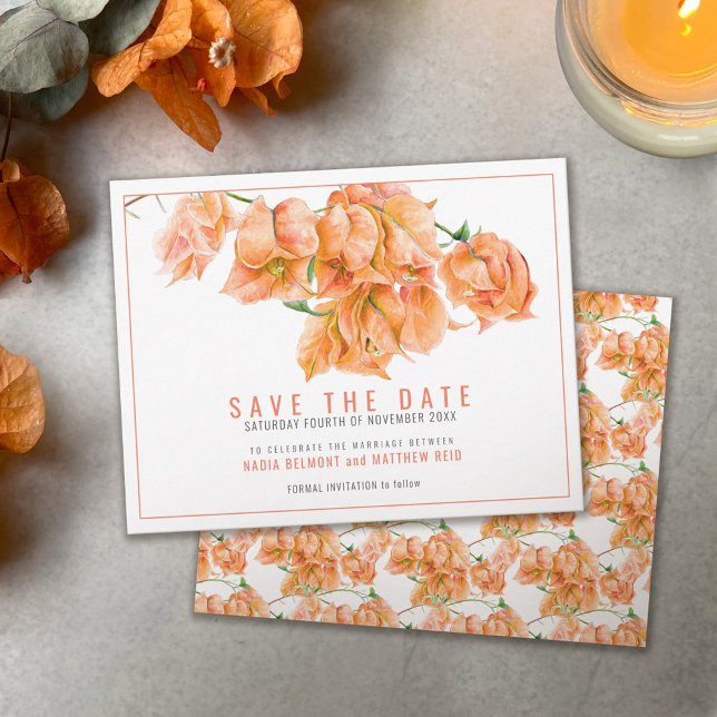 Orange coral bougainvillea floral art wedding save the date (Creator Uploaded)