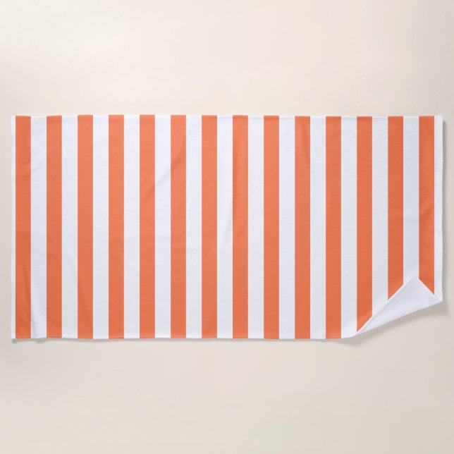 Orange Coral Colour Stripes Vacation Summer Pastel Beach Towel (Front)