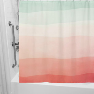 Orange coral cream sage green stripes shower curtain