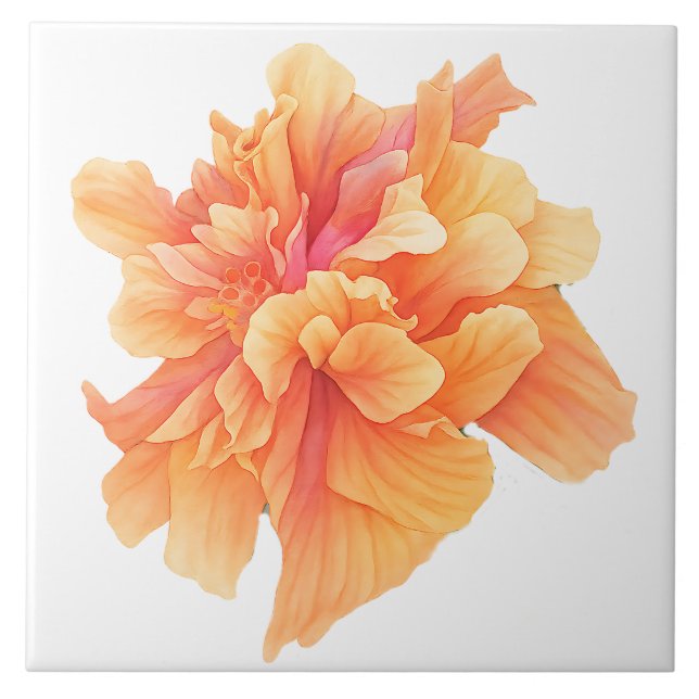 Orange Coral Floral Bloom Botanical Accent Pattern Ceramic Tile (Front)