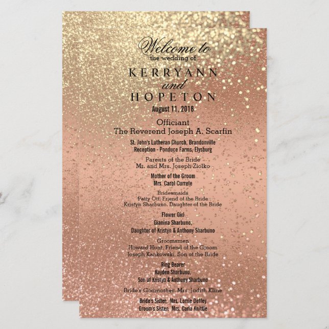 Orange Coral & Gold Glitter - Program (Front/Back)