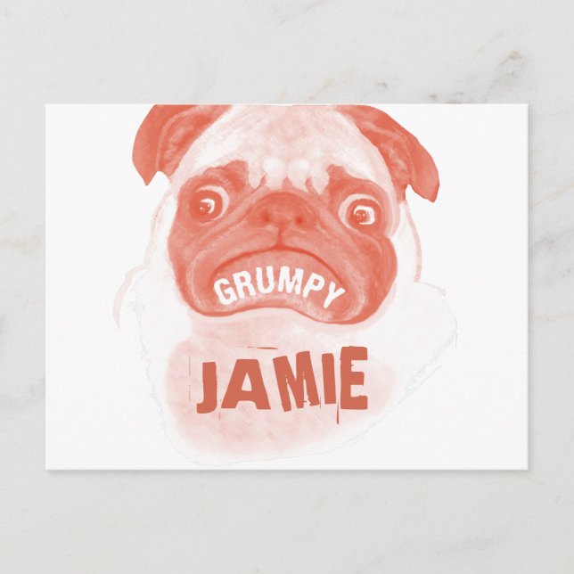Orange Coral Grumpy Puggy Postcard (Front)