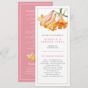 Orange coral lily watercolor floral art wedding program