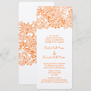 Orange Coral Love Bird Wedding Invitation