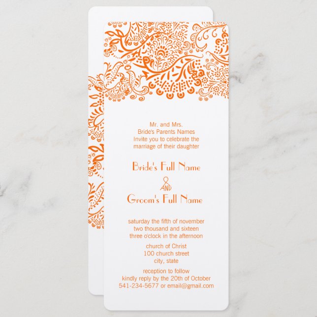 Orange Coral Love Bird Wedding Invitation (Front/Back)