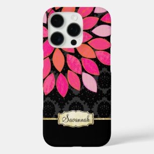 Orange Coral Pink Black Gold Floral iPhone 16 Pro Case